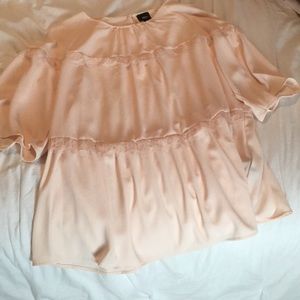 Blush pink blouse with lace detail size XL